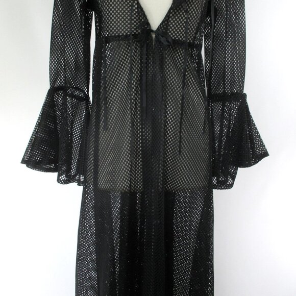 Vintage 90s Black Mesh Duster Robe XL - Picture 6 of 9